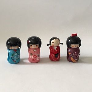 Kokeshi Wood Doll Figurine HandPainted Napkin Ring